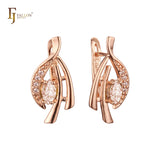 Leaves on a branch solitaire Marquise CZ Rose Gold Russian Lock Earrings