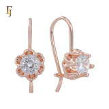 .Aretes solitarios de gancho de alambre con circonitas coloridas chapados en oro de 14 quilates, oro rosa