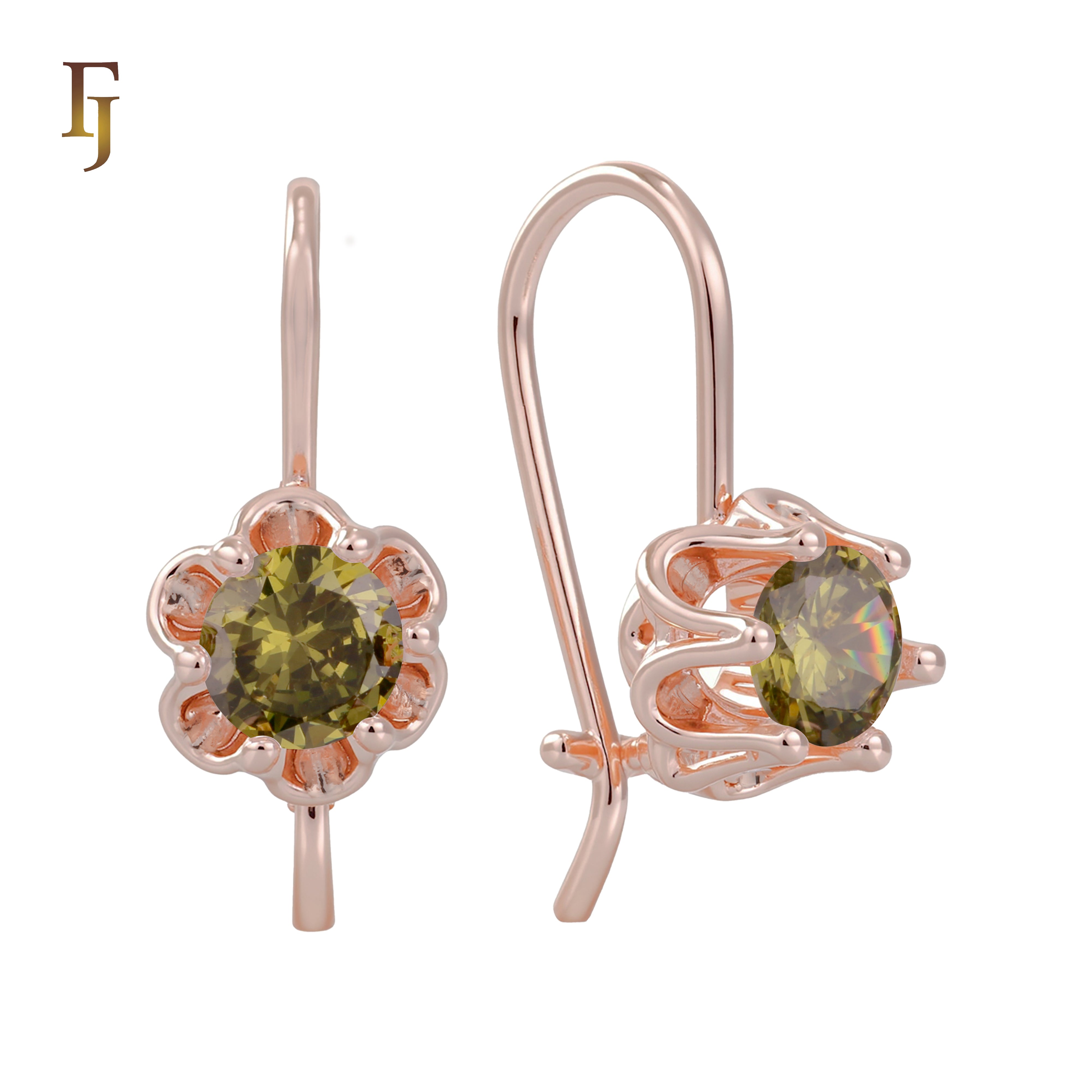 .Aretes solitarios de gancho de alambre con circonitas coloridas chapados en oro de 14 quilates, oro rosa