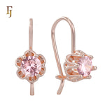 .Aretes solitarios de gancho de alambre con circonitas coloridas chapados en oro de 14 quilates, oro rosa
