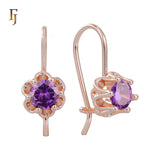 .Aretes solitarios de gancho de alambre con circonitas coloridas chapados en oro de 14 quilates, oro rosa