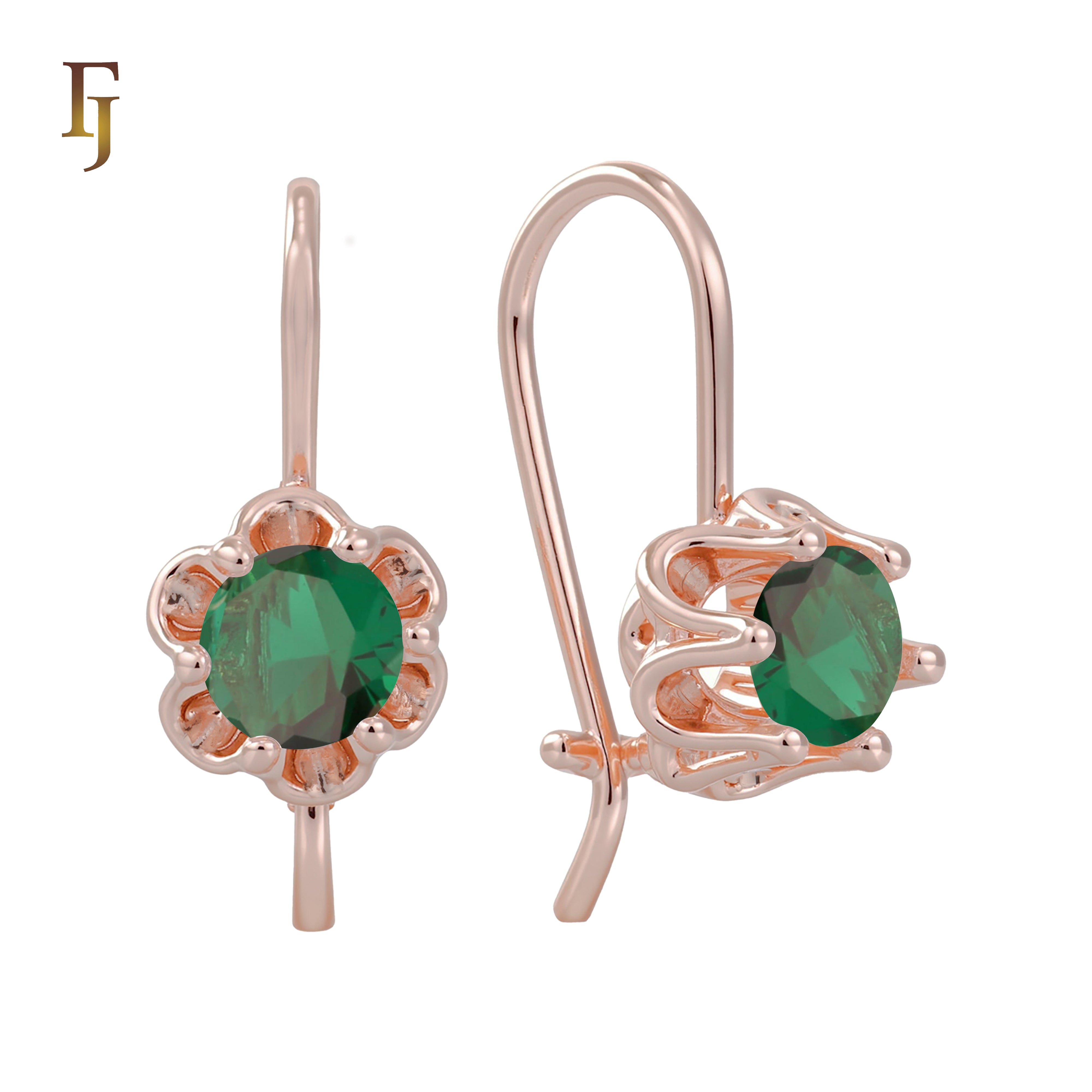 .Aretes solitarios de gancho de alambre con circonitas coloridas chapados en oro de 14 quilates, oro rosa