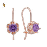 .Aretes solitarios de gancho de alambre con circonitas coloridas chapados en oro de 14 quilates, oro rosa