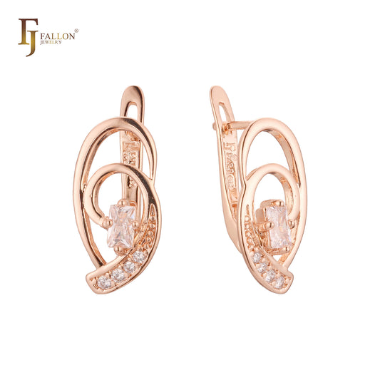 Double Oval Wire Geometric solitaire Russian Lock Rose Gold Earrings