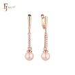 Solitaire Pearl cluster white CZs drop Rose Gold Russian Lock Earrings