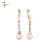 Solitaire Pearl cluster white CZs drop Rose Gold Russian Lock Earrings