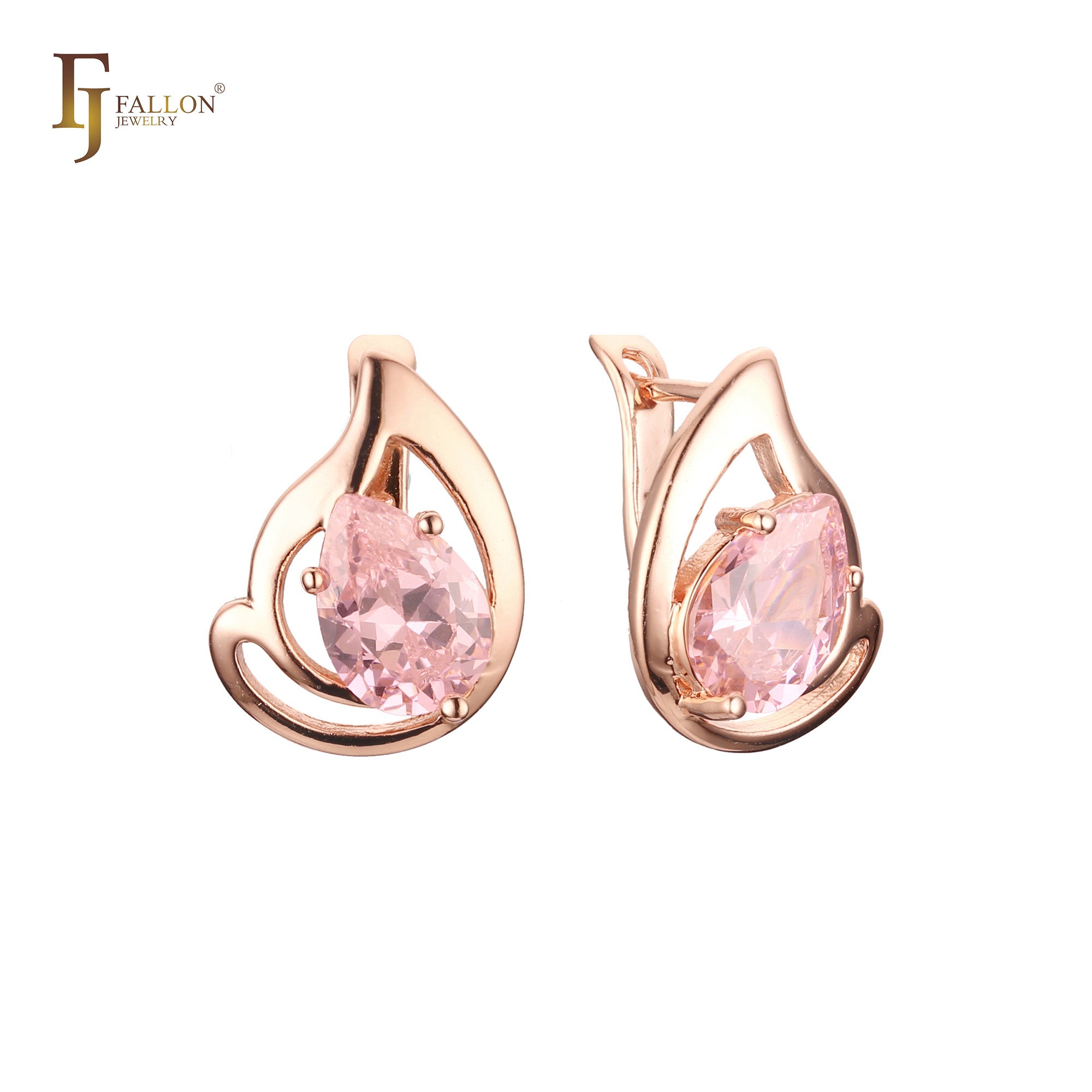 Solitär-Ohrringe in Tropfenform mit bunten Zirkonia in Roségold
