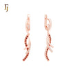 Long paved white and red stones drop Russian Lock Earrings