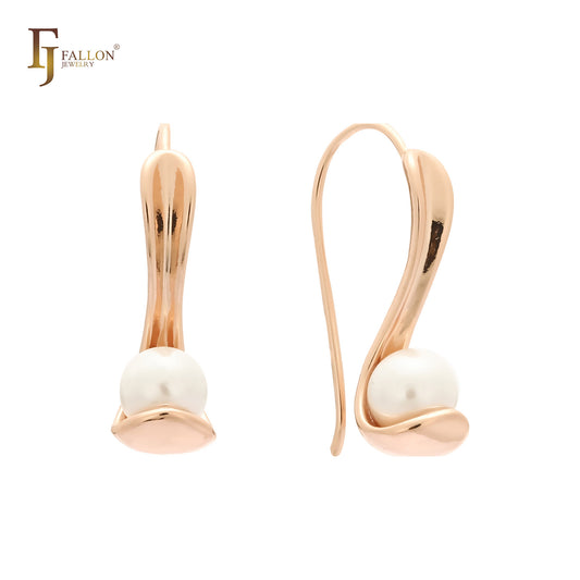 Embraced solitaire Pearl Rose Gold Wire Hook Earrings