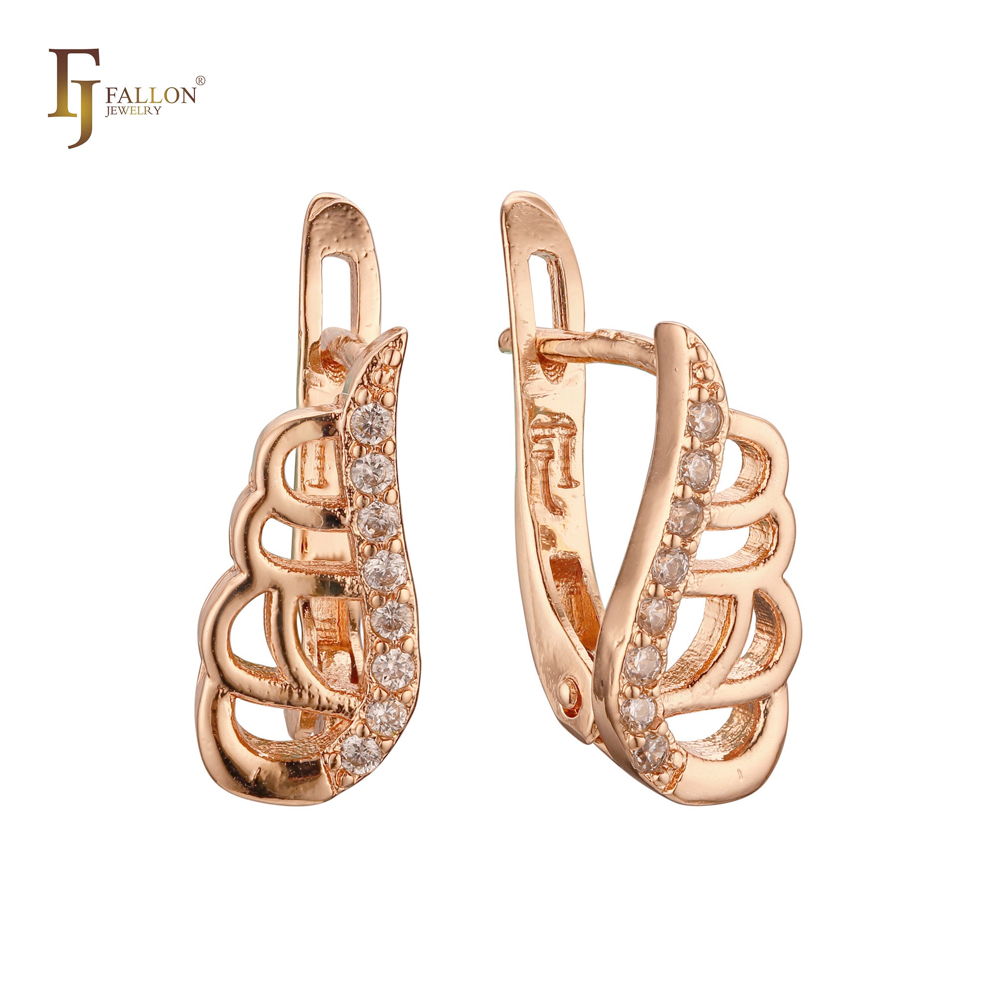 Angel's Feather Wings Rose Gold Russian Lock earrings