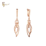 Elegant paved white CZs wires geometric Rose Gold drop Russian Lock Earrings