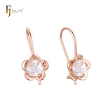 Pendientes de oro rosa de dos tonos con solitario de circonita cúbica redonda y gancho de alambre