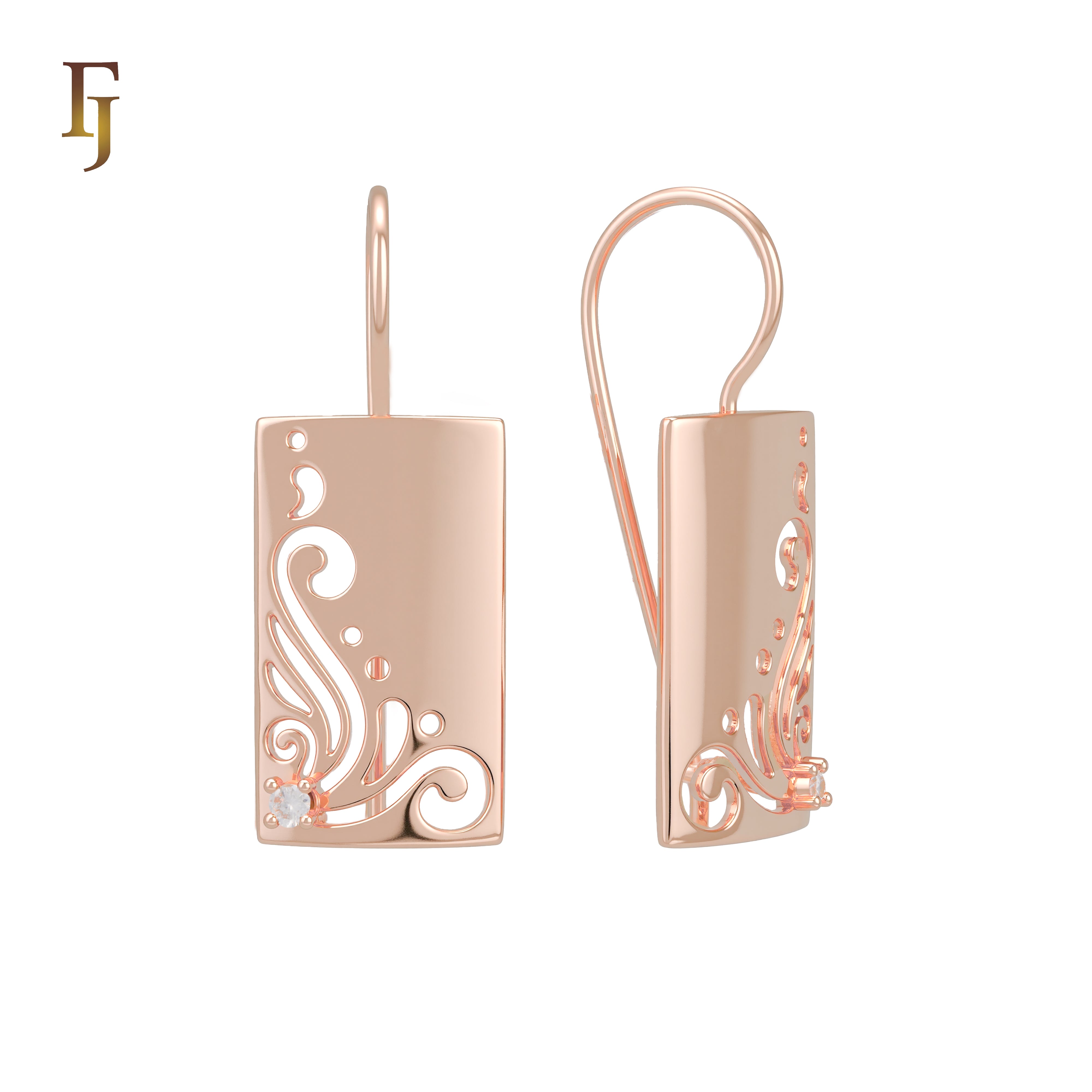 Pendientes gancho alambre mariposa ondas rectangulares en Oro de 14K, colores baño de Oro Rosa