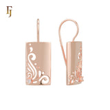 Pendientes gancho alambre mariposa ondas rectangulares en Oro de 14K, colores baño de Oro Rosa