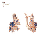 Sparkling flower of beads and leaves Rose Gold Russian Lock Earrings