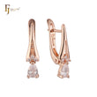 Teardrop white CZs drop chevron Rose Gold Russian Lock Earrings