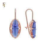 Pendientes simples de oro rosa con gancho de alambre de CZ rojo ovalado grande