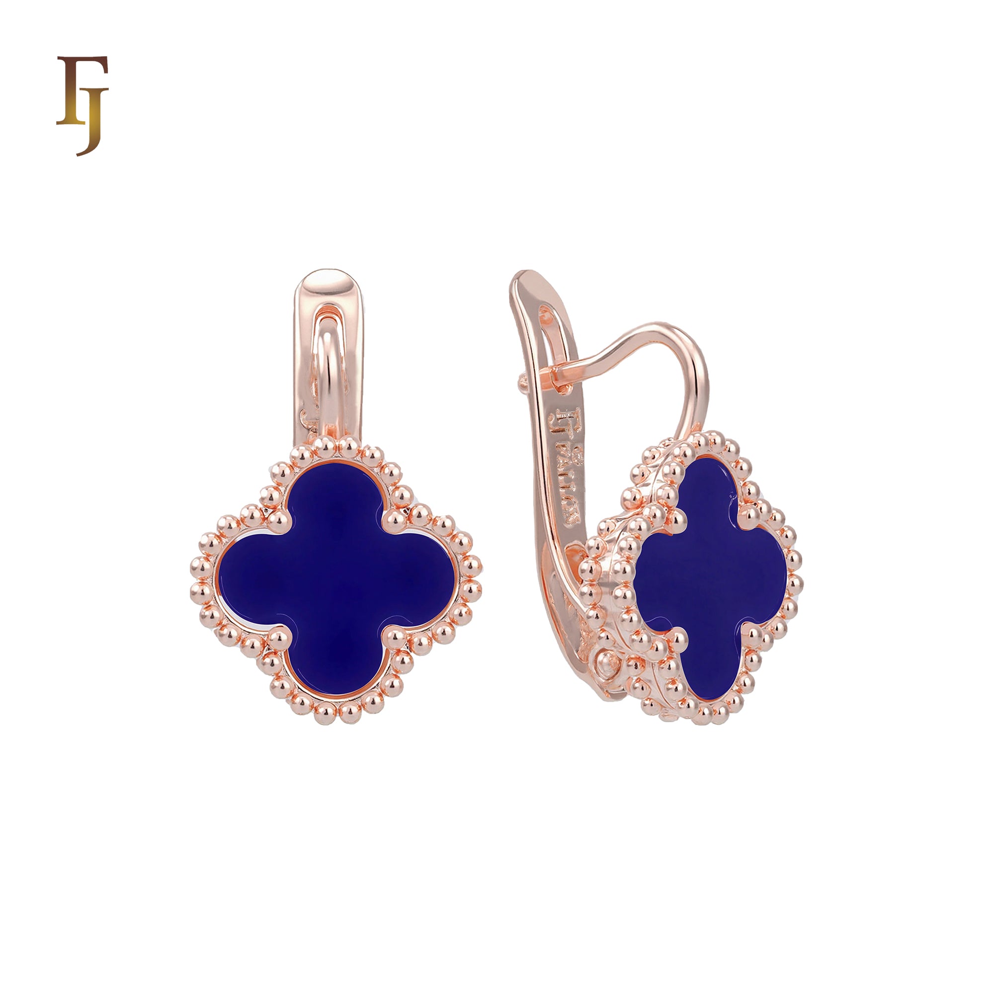 🔥 Rose Gold Russian Lock Earrings – Colorful Clover Enamel with Beaded Frame | Classic Non-Tarnish Jewelry by FJ