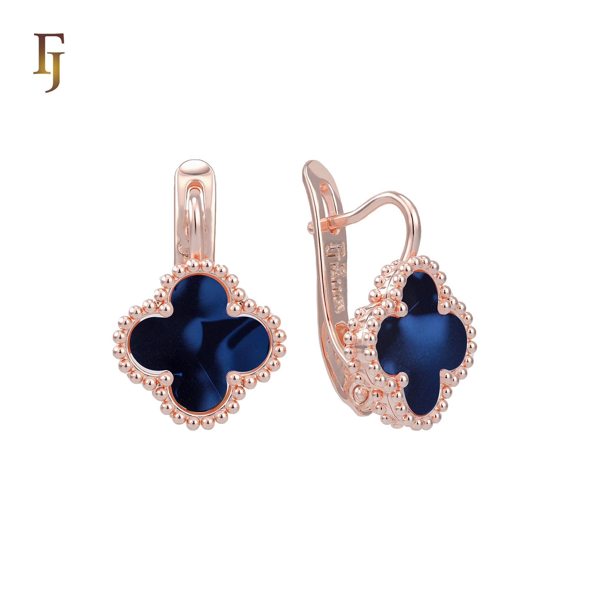 🔥 Rose Gold Russian Lock Earrings – Colorful Clover Enamel with Beaded Frame | Classic Non-Tarnish Jewelry by FJ