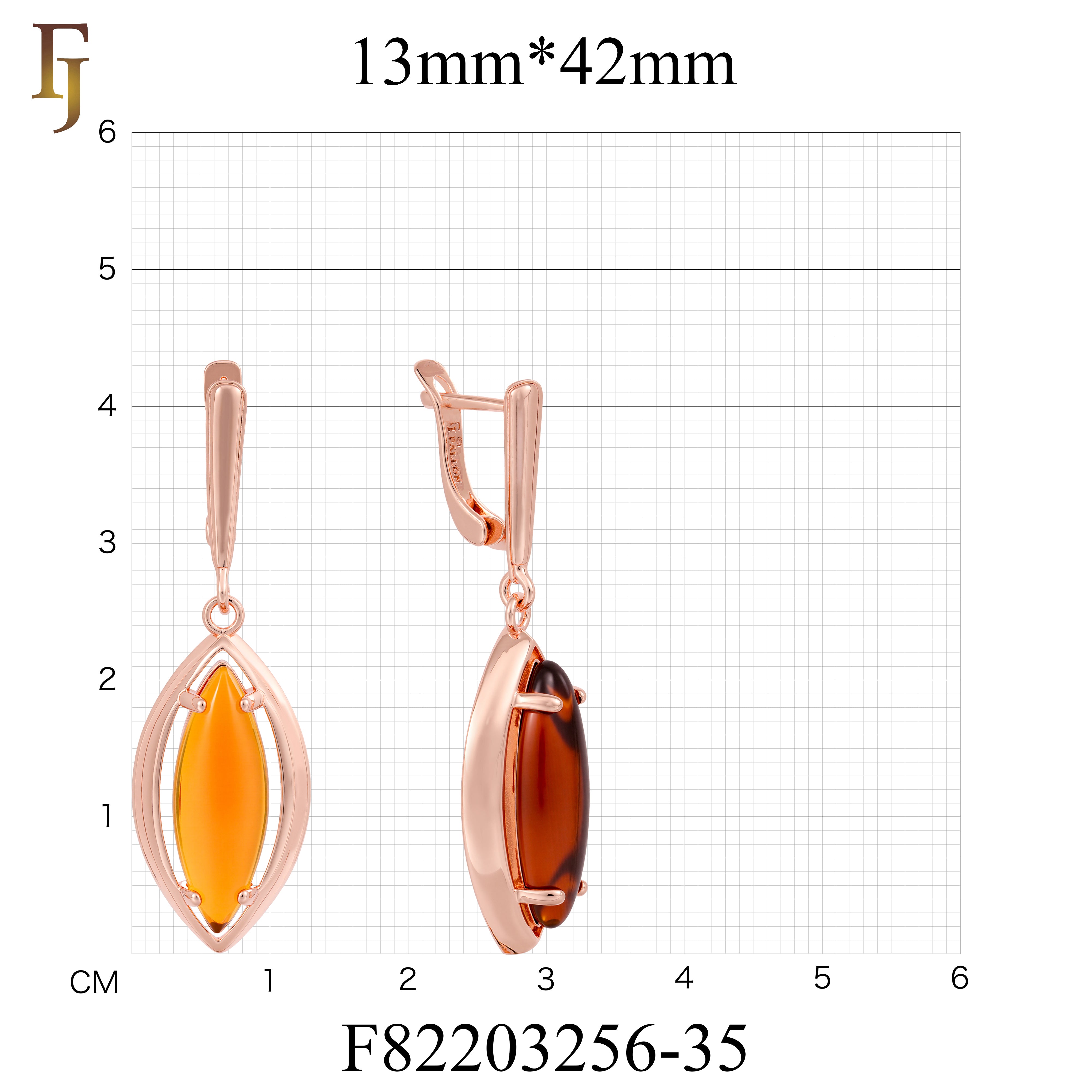 .Aretes marquesa con piedra naranja grande, baño en Oro 14K, Oro Rosa