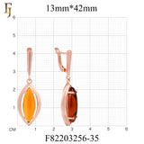 .Aretes marquesa con piedra naranja grande, baño en Oro 14K, Oro Rosa