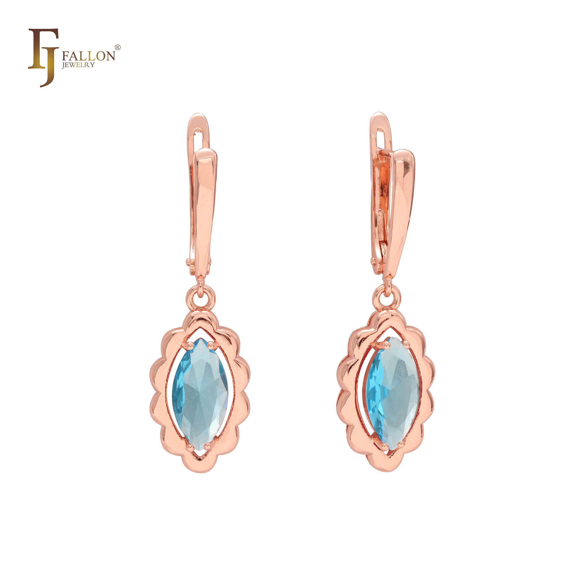 Серьги-подвески Marquise red Marquise CZ Rose Gold