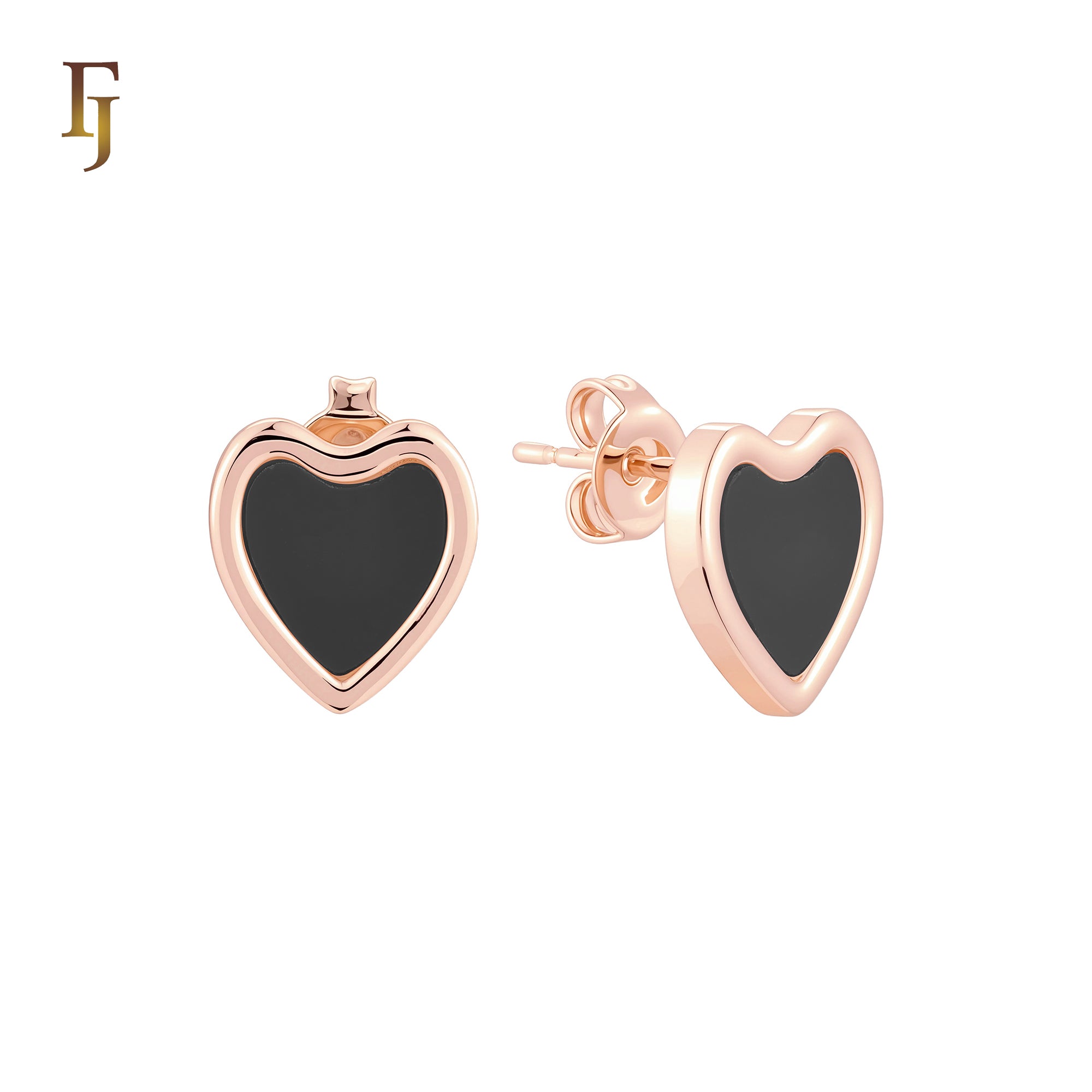Taller Heart of red or white Onyx 14K Gold, Rose Gold Stud Earrings