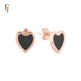 Taller Heart of red or white Onyx 14K Gold, Rose Gold Stud Earrings