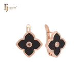 🔥 Lotus lucky white or black colorful clover Rose Gold Russian Lock Earrings