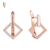 Pendientes de clip en oro rosa de dos tonos con circonitas blancas en forma de rombo