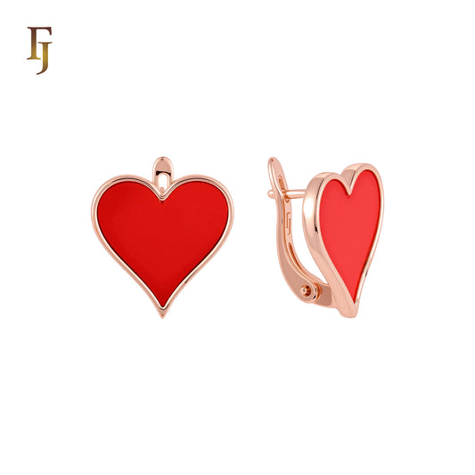 Poker the Heart of Red Rose Gold Russian Lock Earrrings