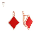 Poker the diamond red onyx Rose Gold Russian Lock Earrings