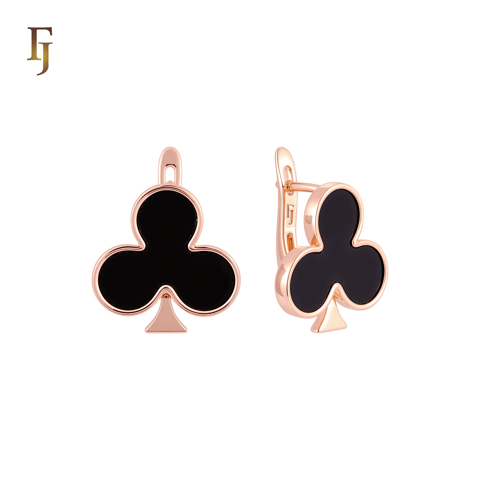 Poker the club black onyx Rose Gold Russian Lock Earrings
