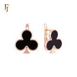 Poker the club black onyx Rose Gold Russian Lock Earrings