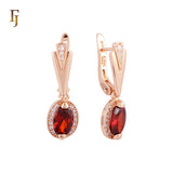 Halo giant oval deep apple green CZ with white czs Rose Gold two tone Russian Lock Earrings