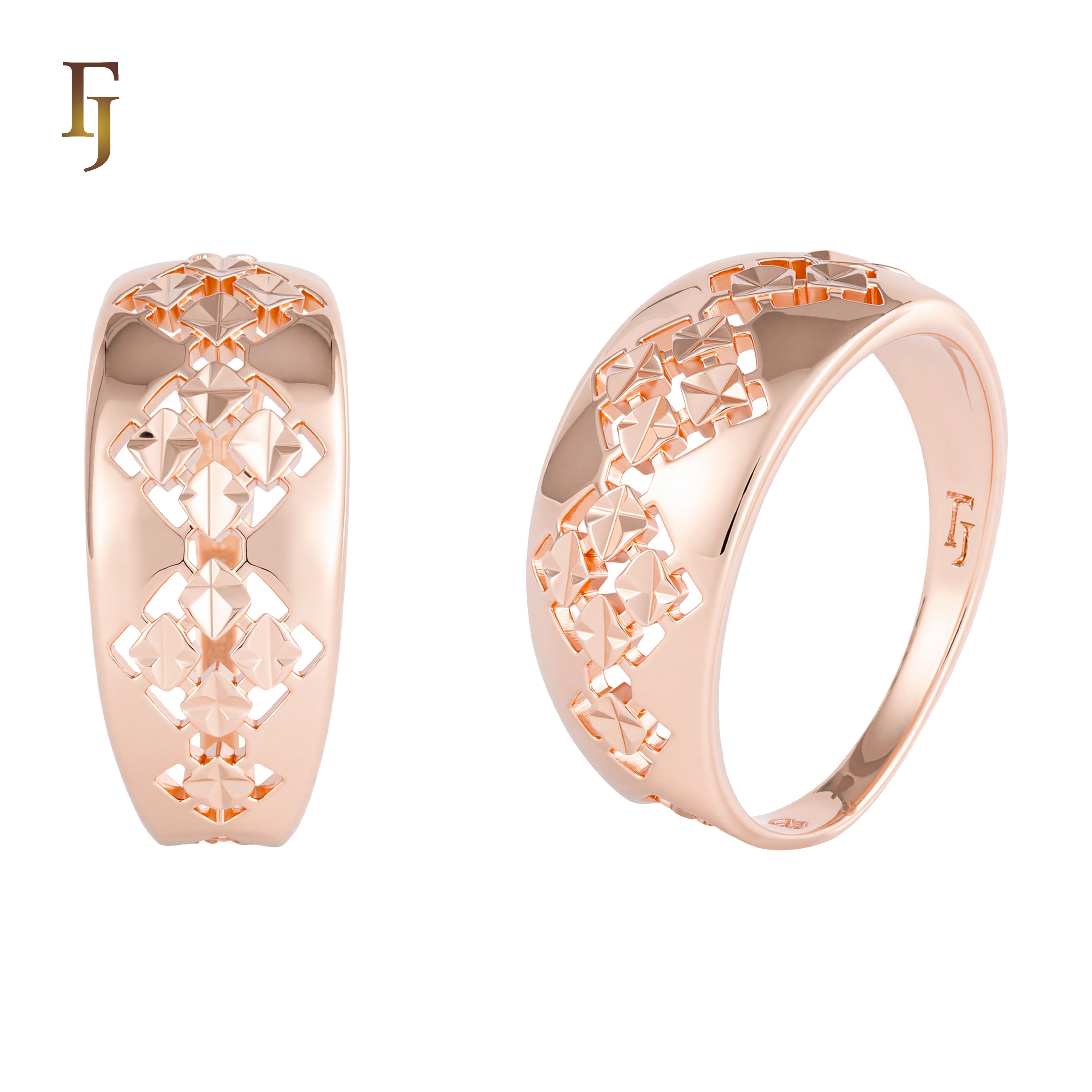 Mil anillos de moda triples geométricos de oro rosa en dos tonos
