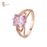 Solitario grandes piedras de colores talla esmeralda Oro Blanco, Anillos Oro Rosa