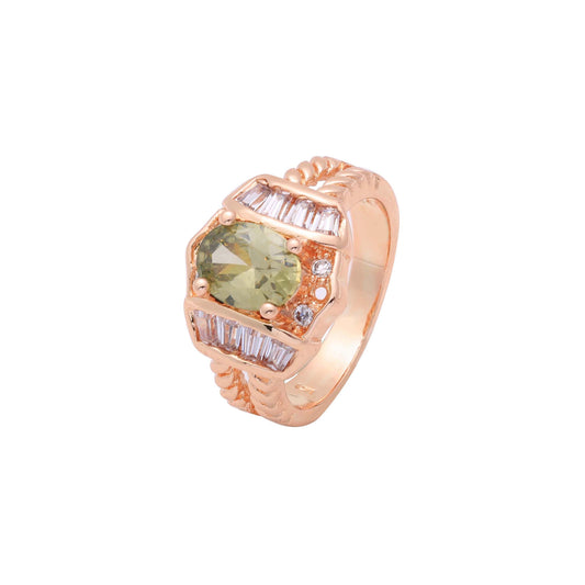 Luxurious solitaire sided with emerald cut stone rings in 14K Gold, Rose Gold plating colors