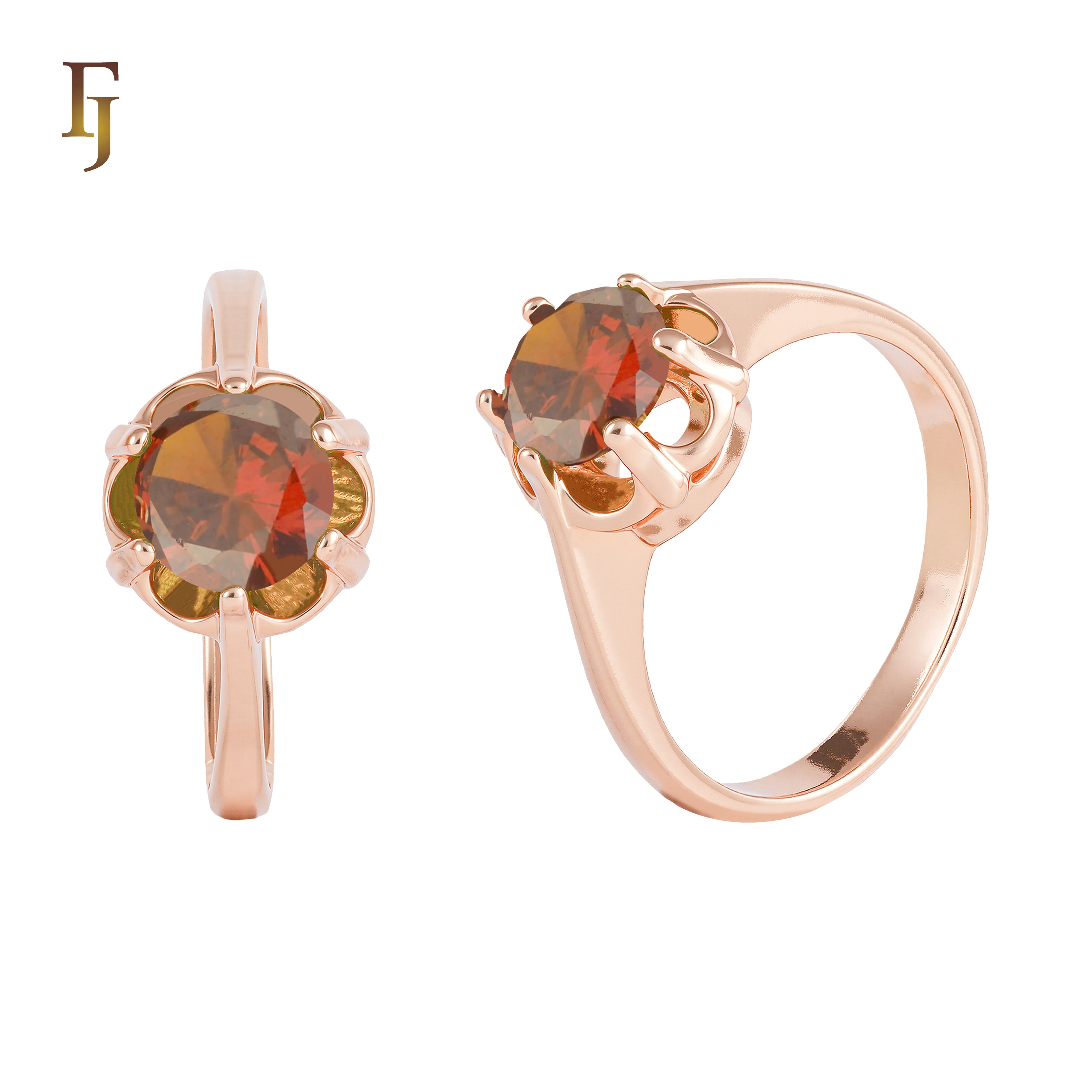 Anillos solitarios grandes con piedras redondas en Oro de 14K, baño de Oro Rosa en colores