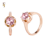 Anillos solitarios grandes con piedras redondas en Oro de 14K, baño de Oro Rosa en colores
