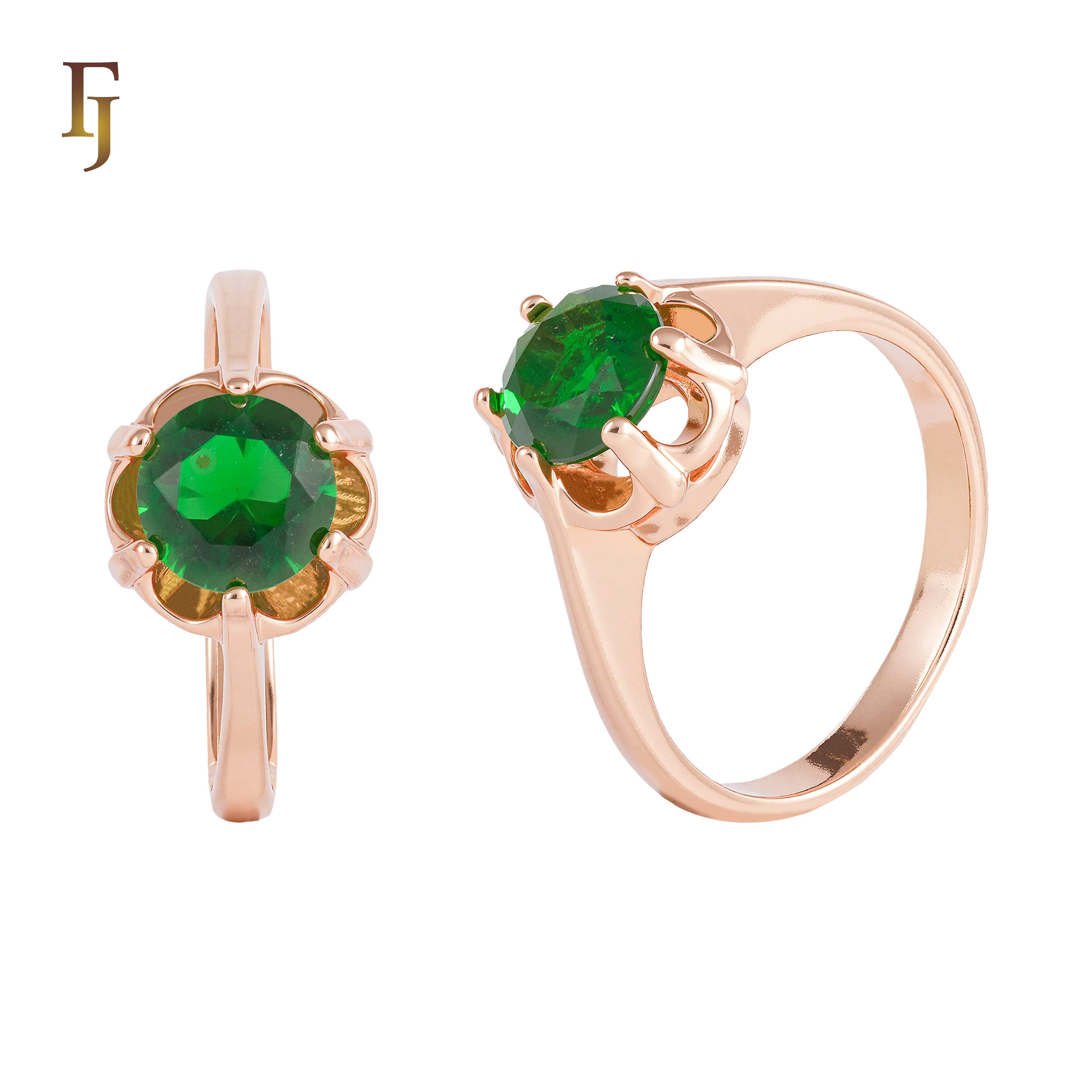 Anillos solitarios grandes con piedras redondas en Oro de 14K, baño de Oro Rosa en colores
