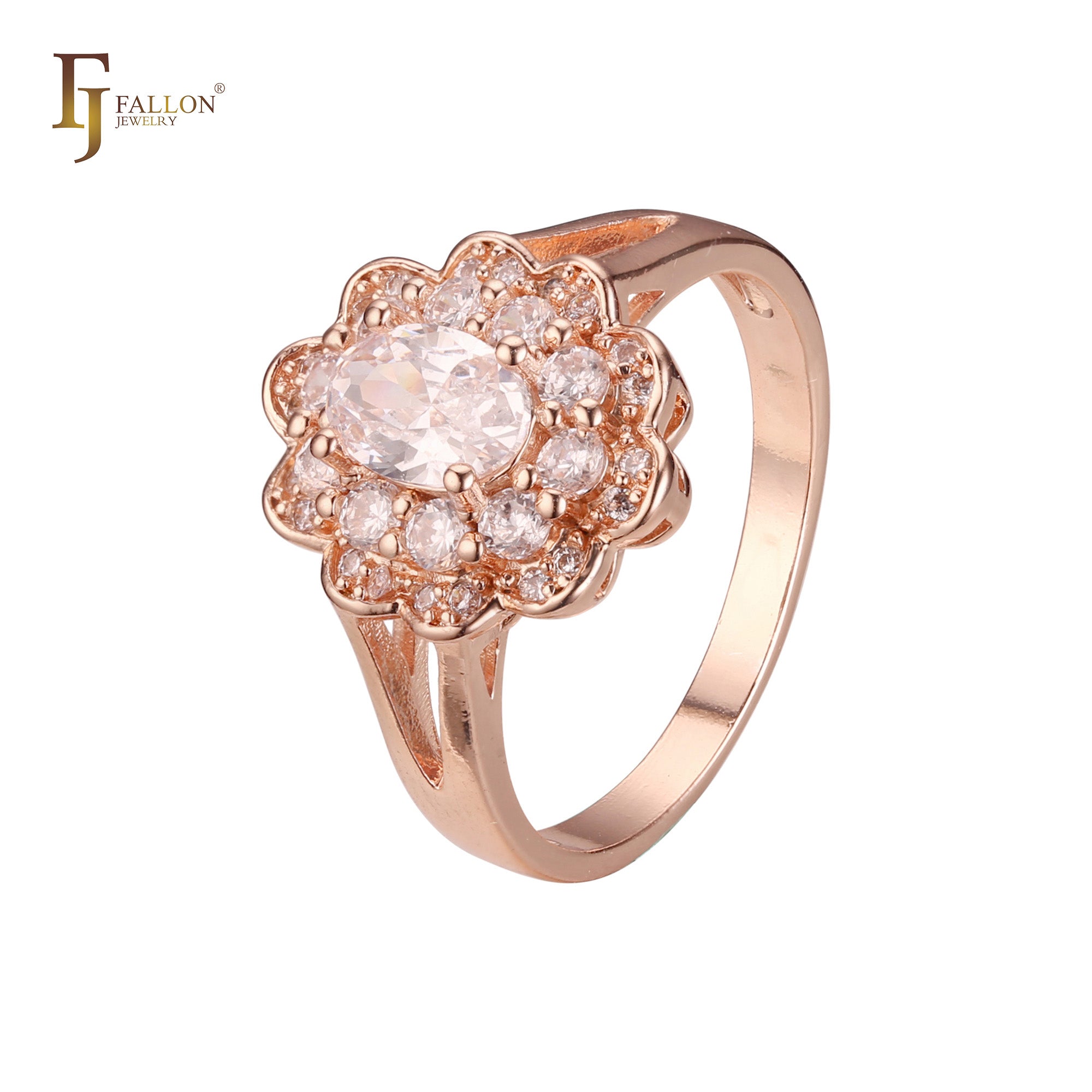 Oval Halo cluster white CZs Rose Gold Fashion Rings