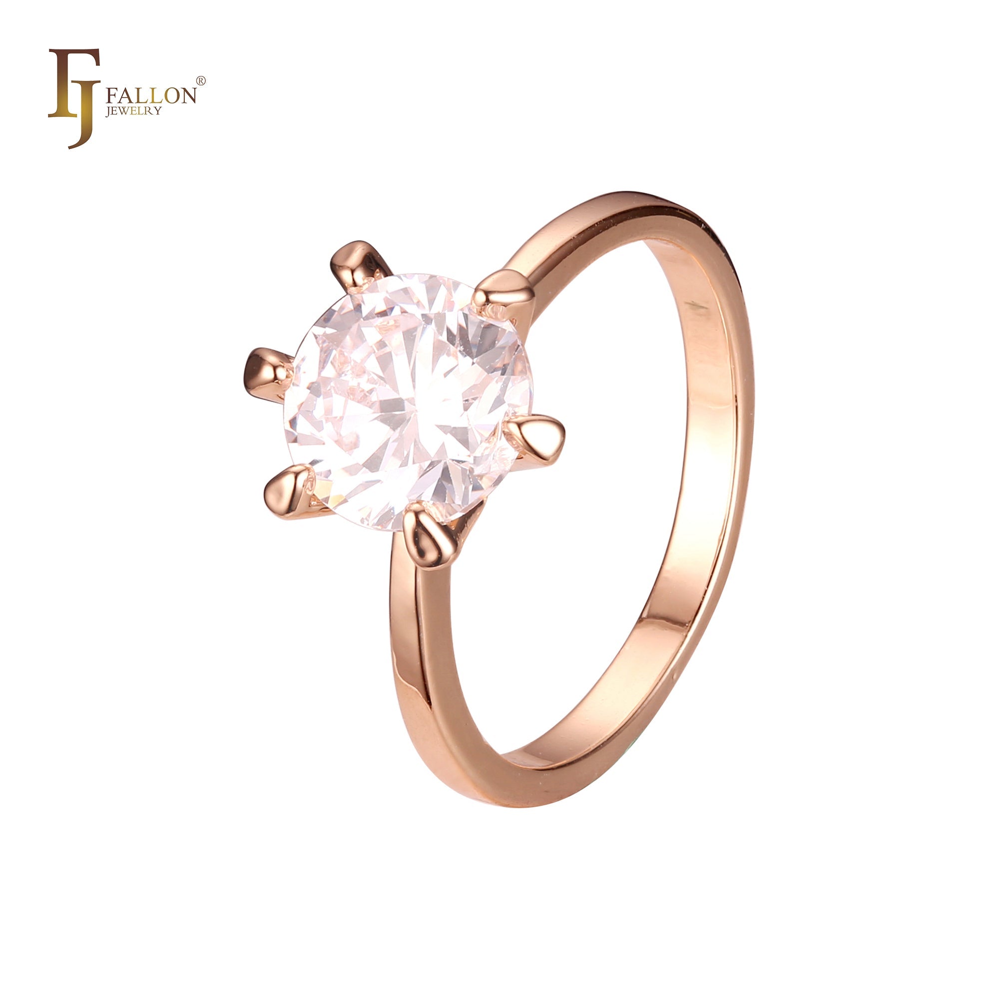 Anillos Solitario diseño liso piedra redonda grande en Oro de 18K, Oro Blanco, Baño de Oro de 14K colores