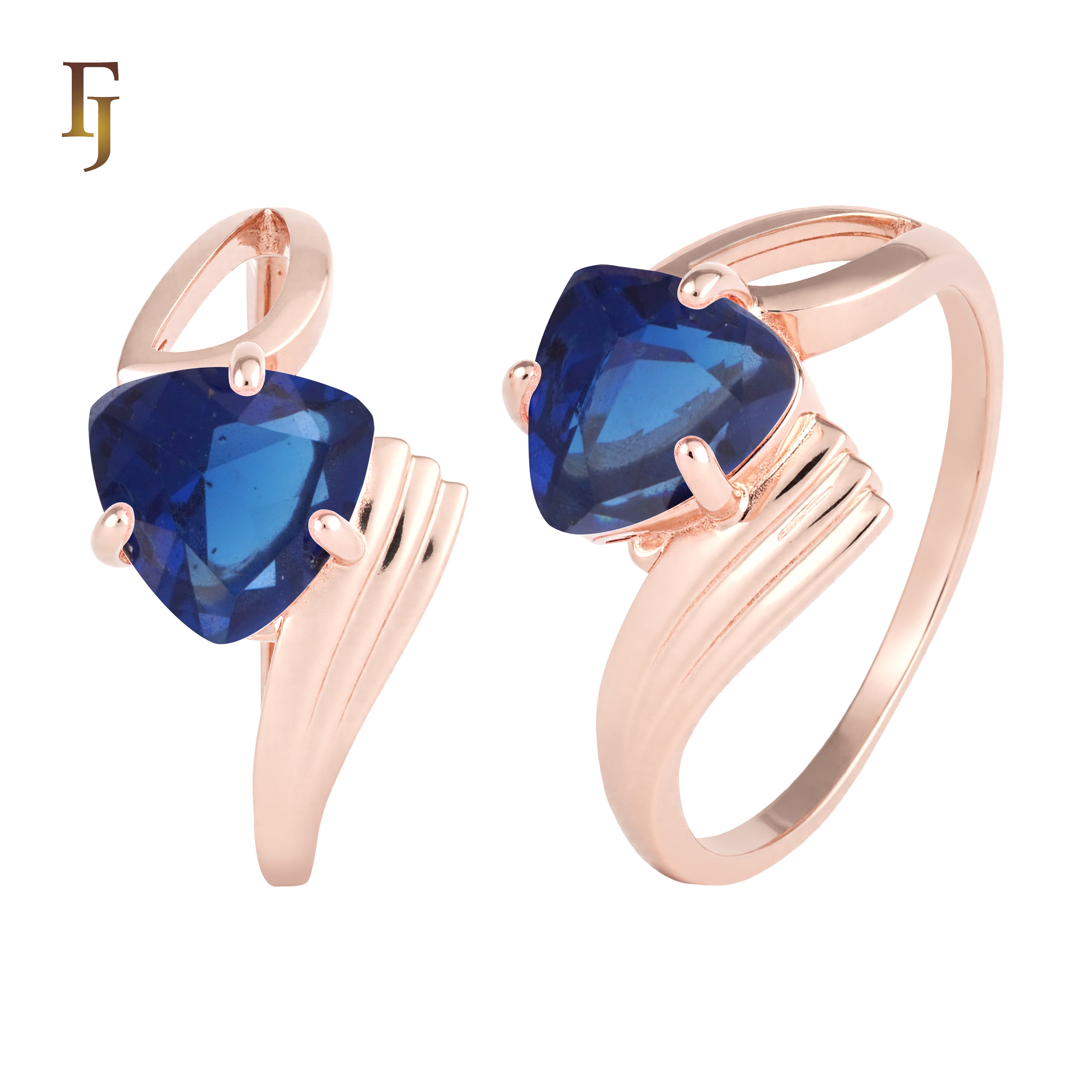 Anillos Solitario diseño triángulo piedra en colores baño Oro 18K, Oro Blanco, Oro 14K, Oro Rosa