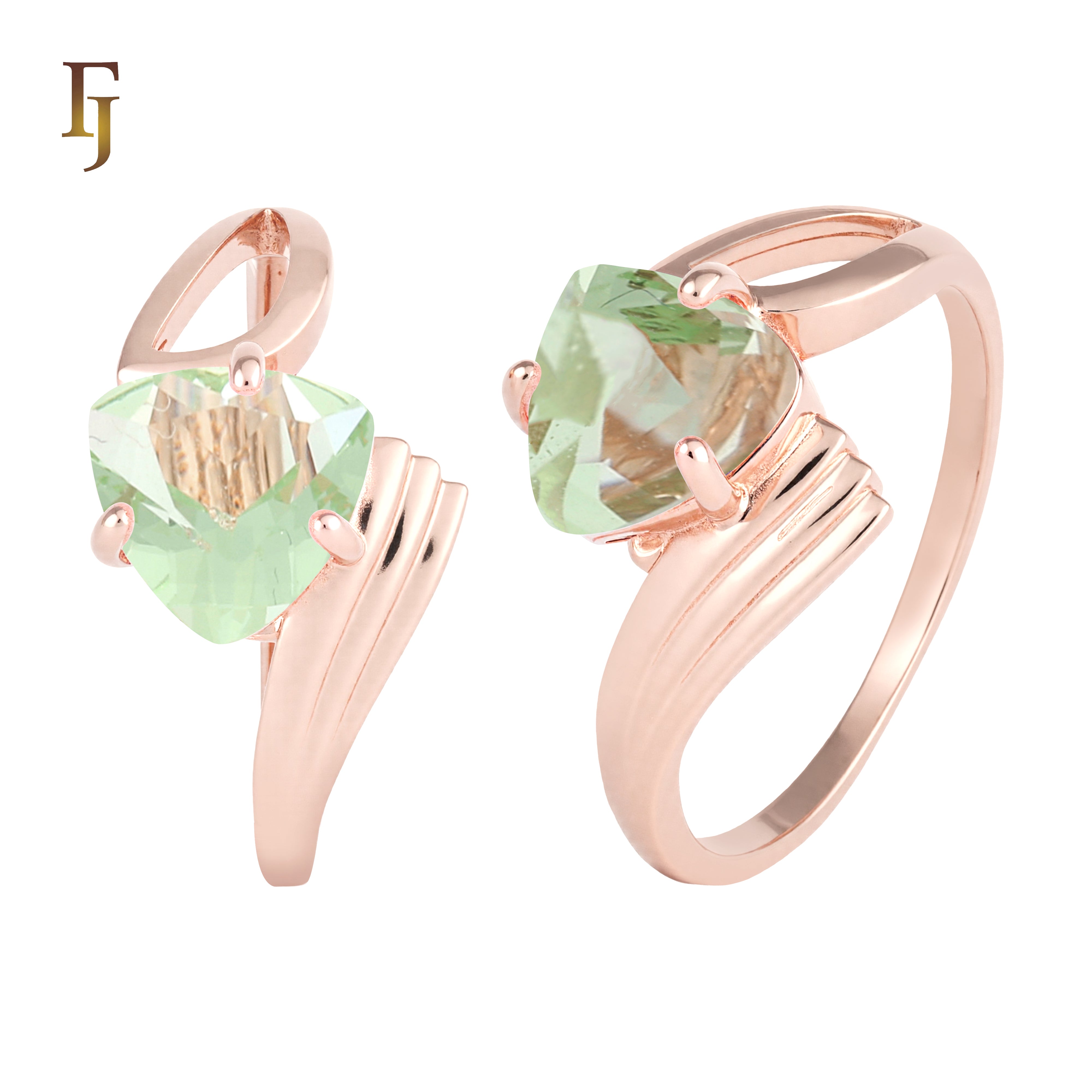 Anillos Solitario diseño triángulo piedra en colores baño Oro 18K, Oro Blanco, Oro 14K, Oro Rosa