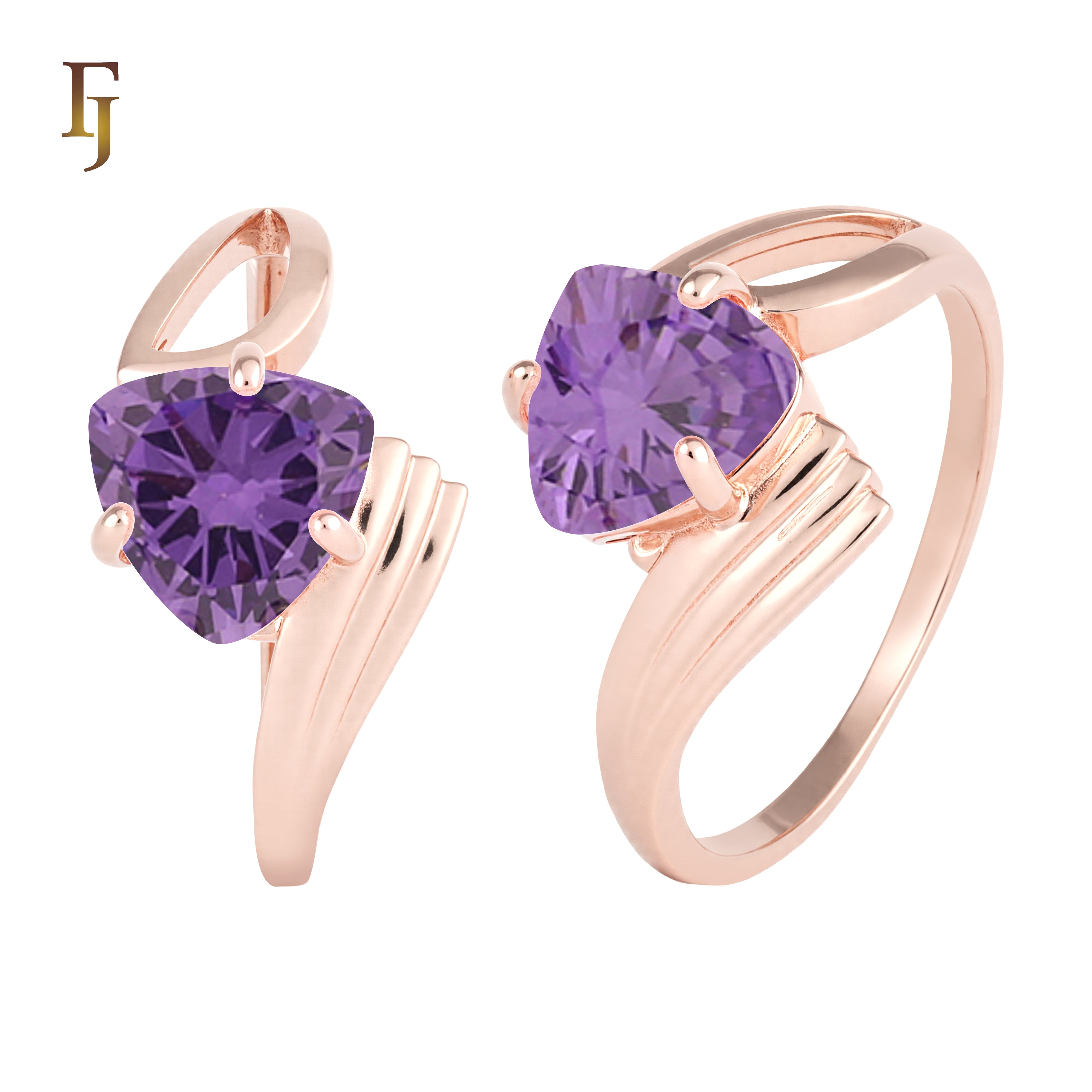 Anillos Solitario diseño triángulo piedra en colores baño Oro 18K, Oro Blanco, Oro 14K, Oro Rosa