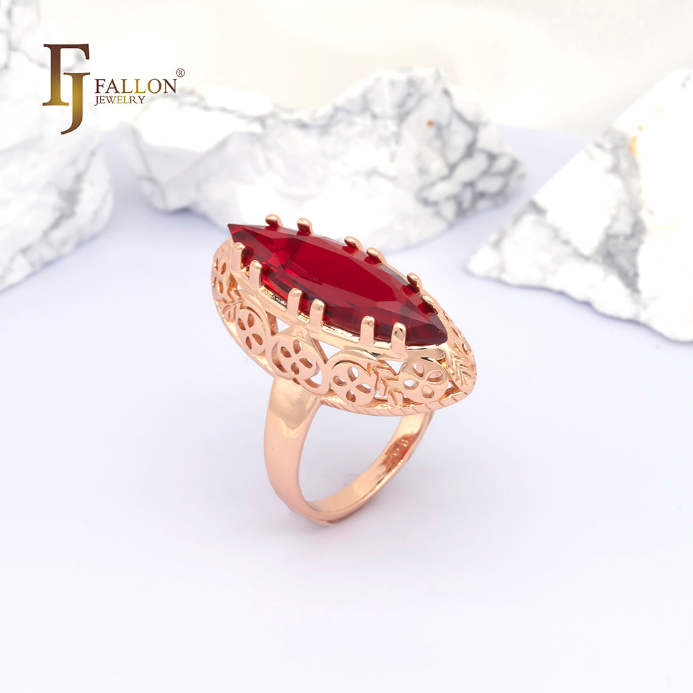 .Trend Luxurious Horse Eye Marquise Solitaire CZ 585 Oro rosa, anillos de oro de 14 quilates