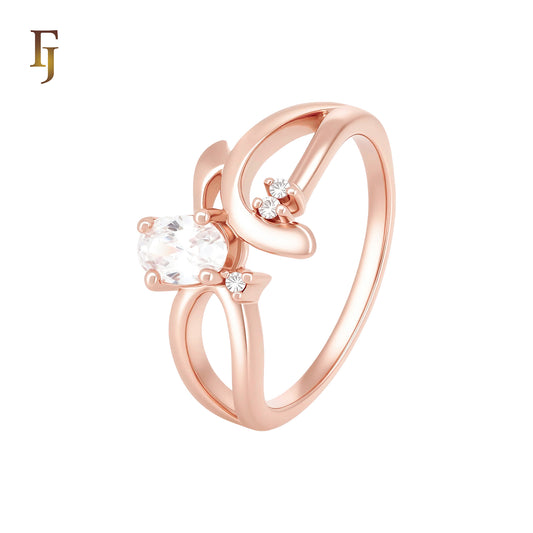 Solitaire white CZ paved Rose Gold Fashion Rings