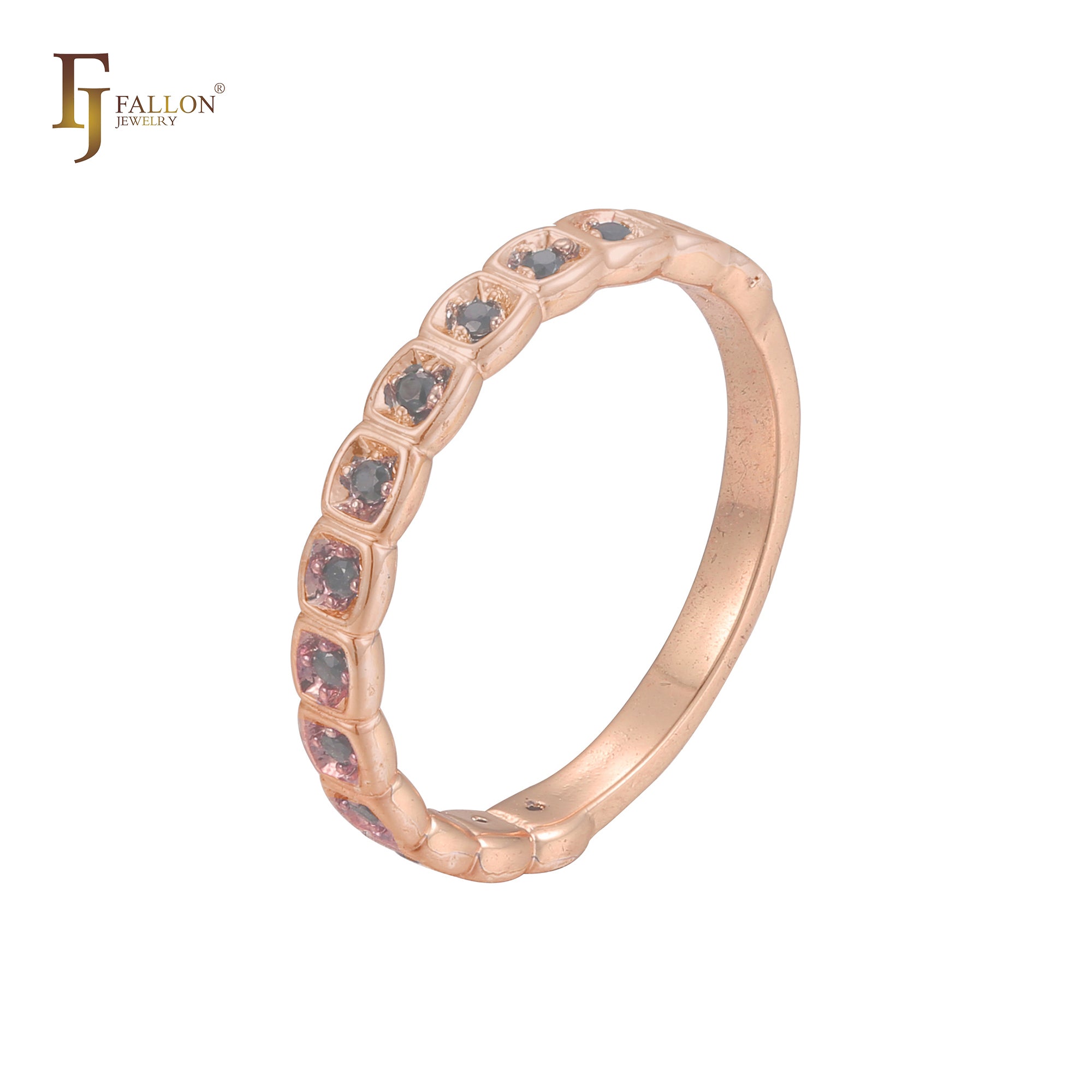 Anillos de dos tonos de oro de 14 quilates con circonita negra en racimo de alianzas de boda Eternity