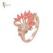 Luxuosa flor desabrochando vermelha CZ Fashion ouro 14K, ouro 18K, anéis de ouro rosa